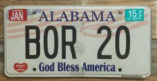 Alabama God Bless America Vanity License Plate/tag - B0r 20 Flat
