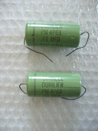 Matched Pair Nos.  68uf @ 400 Vdc Cornell Dubilier " Greenie " Mylar Capacitors 1