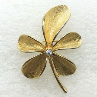 Vintage 5 Petal Flower Brooch Pin Clear Glass Rhinestone Costume Jewelry