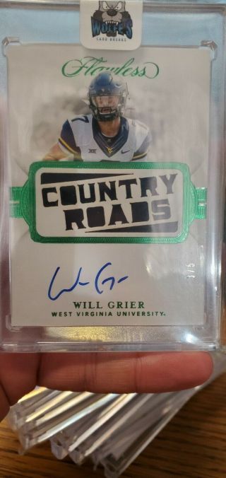 2019 Flawless Will Grier Team Slogan Rookie Patch Auto 3/5 Country Roads Wvu