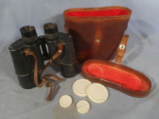 Vintage Binolux 7 X 50 Binoculars & Leather Case With Compass - Made In Japan