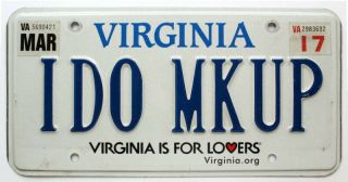 I Do Make - Up Virginia Personalized Vanity License Plate Cosmetologist Beautician