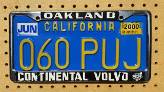 Vintage Metal Dealer License Plate Frame Continental Volvo Oakland Ca