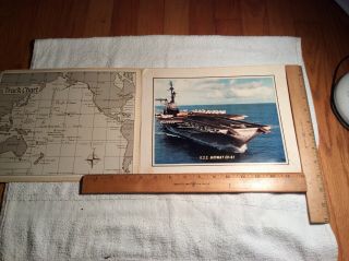 Vintage Navy Military Uss Midway Carrier Cv - 41 Large Picture In Frame Misc