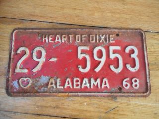 Vintage Heart Of Dixie Alabama 68 License Plate Tag 29 - 5953 1968 Elmore County