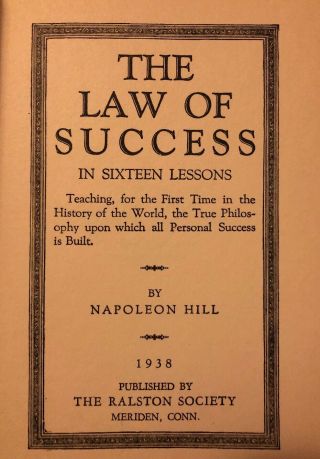 THE LAW OF SUCCESS BY NAPOLEON HILL 1938 - 1st Ed - 3rd Pressing - volume 5 - 3