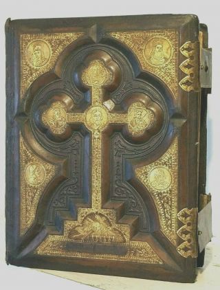 Antique 1874 Catholic Family Bible Douay Rheims Clasp Family Restored Big F26