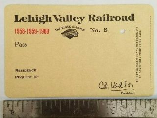 1958 - 1960 Lehigh Valley Railroad Black Diamond 2 - Year Rr Ticket Pass Sample