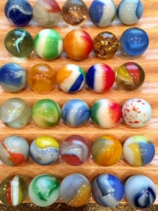 Group Of (30) Old Vintage Marbles,  5/8 " Near Mint/mint