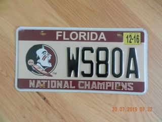 Florida Florida State University National Champions License Plate Ws80a