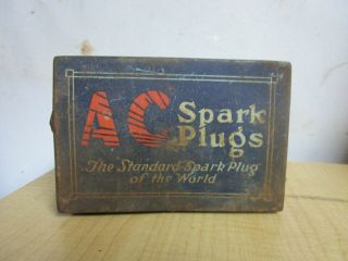 Vintage Ac Spark Plugs Tin Box W Attached Lid Advertising Estate Find