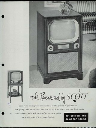Scott Ravenswood Console & Table Top Models 16 " Tv Television Dealer Sheet Page