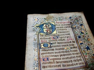 1430 Stunning " 4 - Sides Illuminated " Latin Manuscript On Vellum,  Book Of Hours