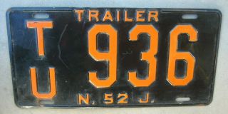 1952 Jersey Trailer License Plate (tu 936) 1953 1954 1955 1956 57 58 59 60