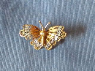 Vintage 800 Silver & Vermeil Filigree Butterfly Pin Brooch