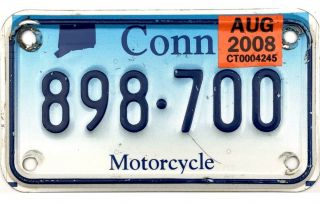 2008 Connecticut Motorcycle License Plate 898 - 700