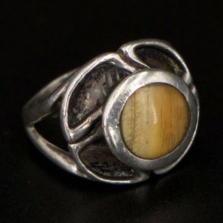 Vtg Sterling Silver - Navajo Petrified Wood Statement Ring Size 2.  75 - 4g