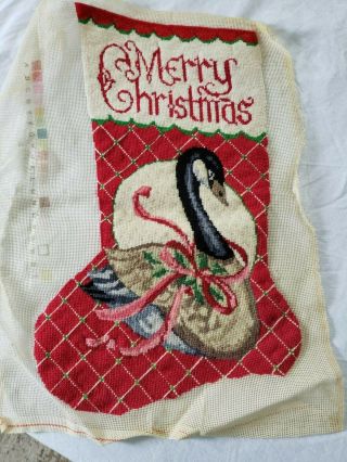 Vintage Cross Stitched Embroidered Christmas Stocking Cover Goose