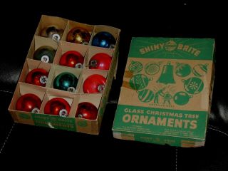 Vintage 7 Shiny Brite 1 3/4 " Glass Christmas Tree Ornaments Box 5 Other