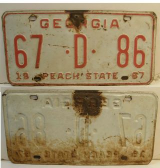 Vintage 1967 Georgia Car Tag License Plate 67 - D - 86 Peach County