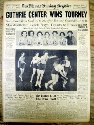 4 1937 Newspapers Guthrie Center High School Win Iowa Girls Basketball Champions