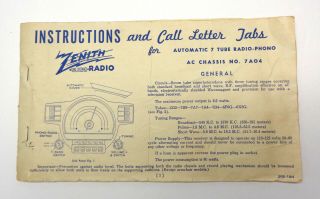 Zenith Automatic 7 Tube Radio - Phono Instructions & Call Letter Tabs
