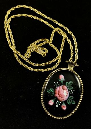 Vintage Whiting Davis Flower Pendant Necklace Signed 24 " 001