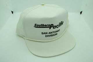 Vintage White Sp Southern Pacific Speed Lettering San Antonio Railroad Hat Cap