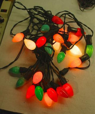Vintage Christmas Lights C9 Large String 24 Bulbs Green Wire Noma