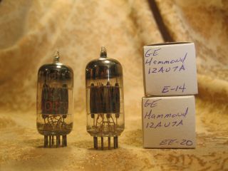 Matched Pair Ge Black Plate 12au7a Vacuum Tubes Labeled Hammond Nos