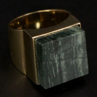 Vtg Sterling Silver - Modernist Jasper Stone Statement Gold Ring Size 6.  5 - 9g