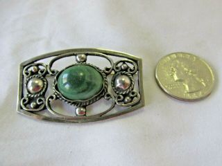 Vintage Sterling Silver Brooch With Malacite Cabachon Gemstone Made In Mexico