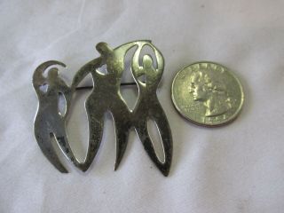 Vintage Sterling Silver Brooch With Three Ladies Dancing With Hearts
