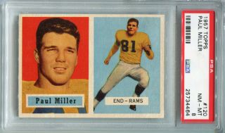 1957 Topps 120 Paul Miller Psa 8 Nm - Mt Los Angeles Rams