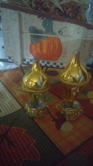 Vintage Mercury Glass Christmas Ornament Hot Air Balloon Set Of 2 Gold