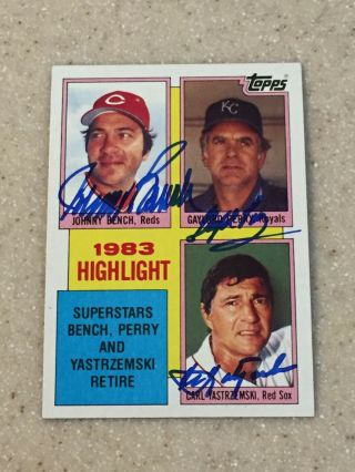 1984 Topps 6 Highlight Signed By All Three Yastrzemski,  Bench And Perry