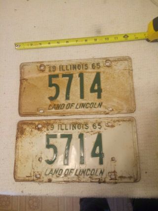 Pair Vintage 4 Digit Matching Illinois 1965 License Plates Ford Chevy Dodge Car