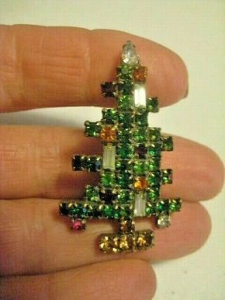 Vintage " Weiss " Christmas Tree Pin Various Cuts And Color Stones 1 3/4 " L Vgc