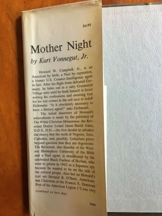 Mother Night.  1st Edition.  SIGNED by Kurt Vonnegut 3