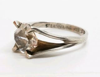 Vintage Signed Nrl Sterling Silver Emerald Cut Glass Gemstone Art Deco Ring