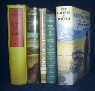 5 Hardcover First Editions By John Steinbeck 1st/dj Grapes Of Wrath,  Inscribed