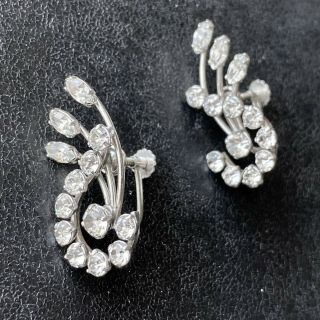 Signed Krementz Vintage Crystal Rhinestone Flower Screw Back Earrings 508