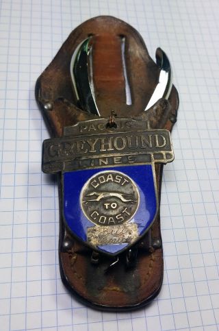 Vintage 1930s Pacific Greyhound Lines Ticket Punch Leather Holster & Hat Badge