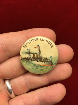 Uss Remember The Maine Battleship Pin Button Spanish American War 1898 Military