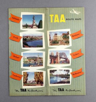 Taa Trans Australia Airlines Vintage Airline Route Map July 1957