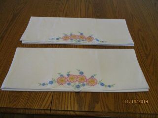 Vintage White Cotton Pillowcases With Embroidery 33 " X21 "