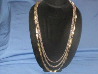 Vintage 3 Strand Gold - Tone Metal Chains Necklace