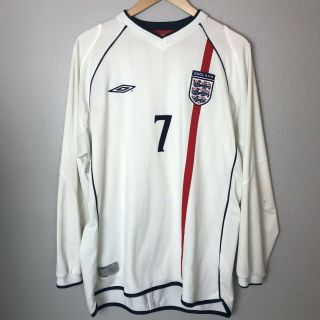 Mens Xl David Beckham 7 England National World Cup Long Sleeve Soccer Jersey