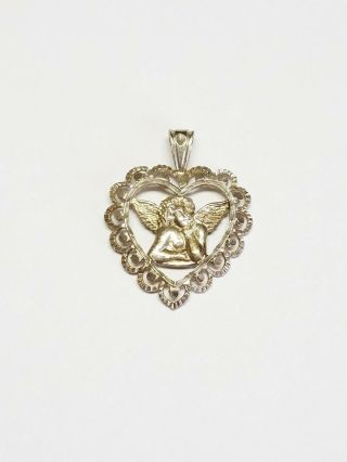 Vintage Sa 925 Sterling Silver Cherub Angel Heart Pendant