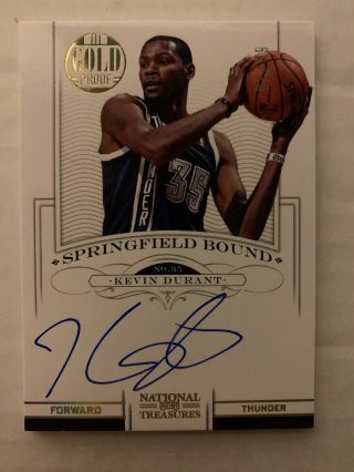 Kevin Durant 2012 - 13 National Treasures Springfield Bound Gold Proof Auto 01/49